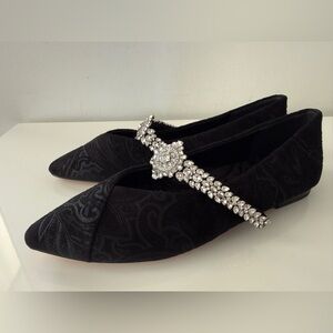 NWOB BIRDIES Crystal Embellished Pointed Toe Ballet Flats Shoes Size 9 Black